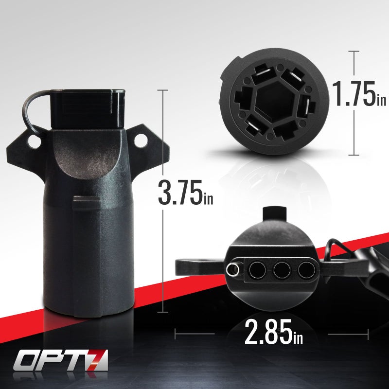 OPT7 محول مقطورة OPT7 7 دبابيس إلى 4 دبابيس مع لسان آمن، موصل ضوء مقطورة 7 طرق شفرات إلى 4 طرق مسطحة لشاحنة البيك أب، 3.75" طول × 1.75" قطر - Image 2